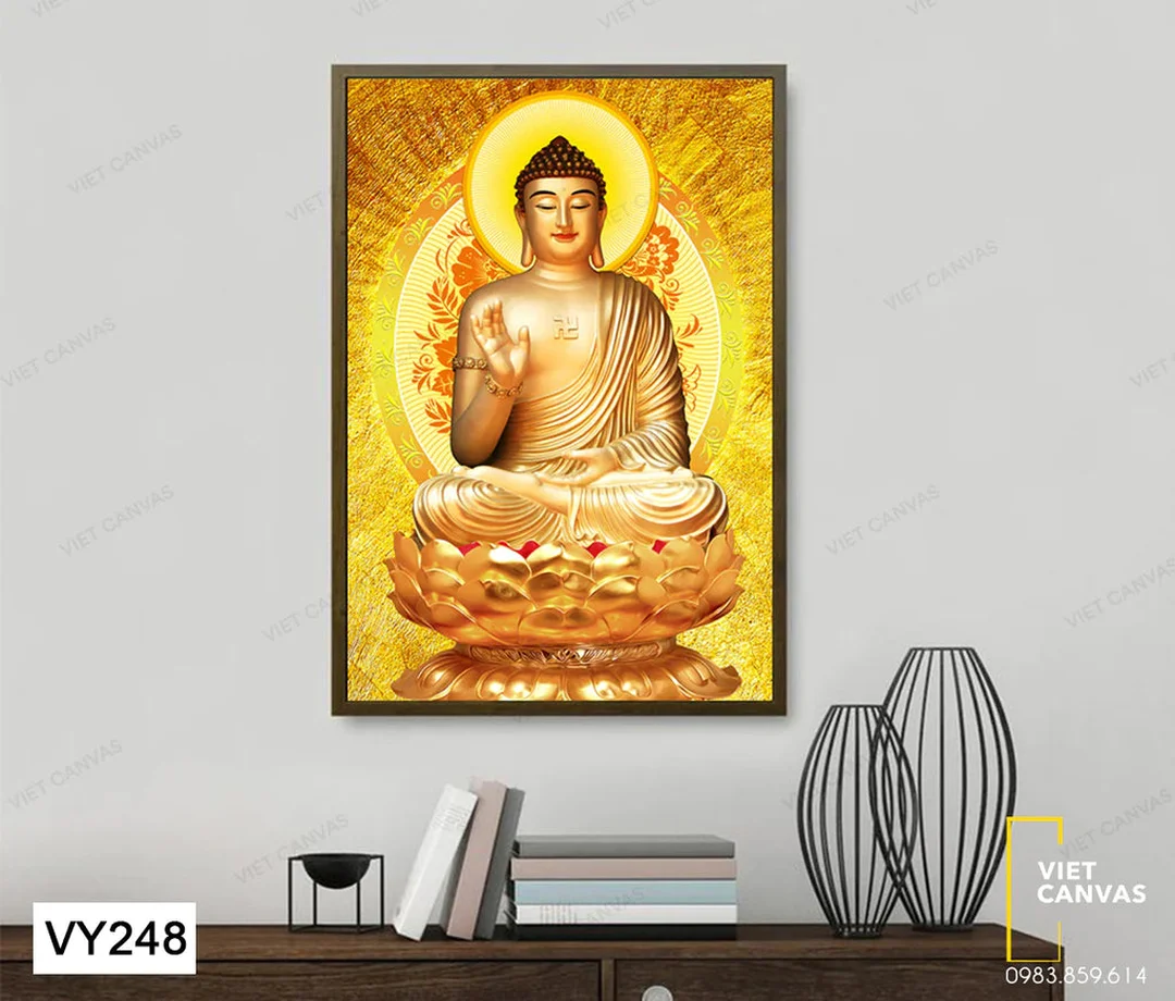 Tranh trang trí bàn thờ Phật cân đối với không gian thờ tranh trang trí bàn thờ phật với bố cục trang nghiêm