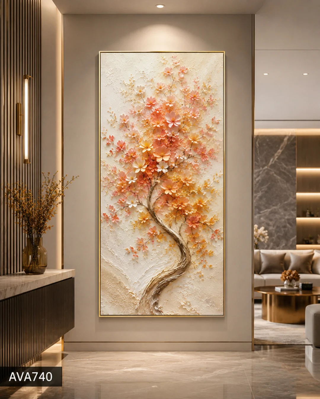 Tranh trang trí cầu thang đẹp tông kim sắc an nhiên Tranh trang trí cầu thang đẹp tông kim sắc an nhiên