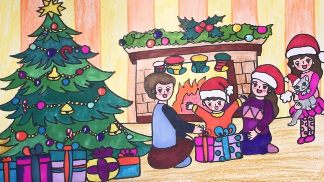 tranh trang trí noel hướng dẫn vẽ giáng sinh đơn giản