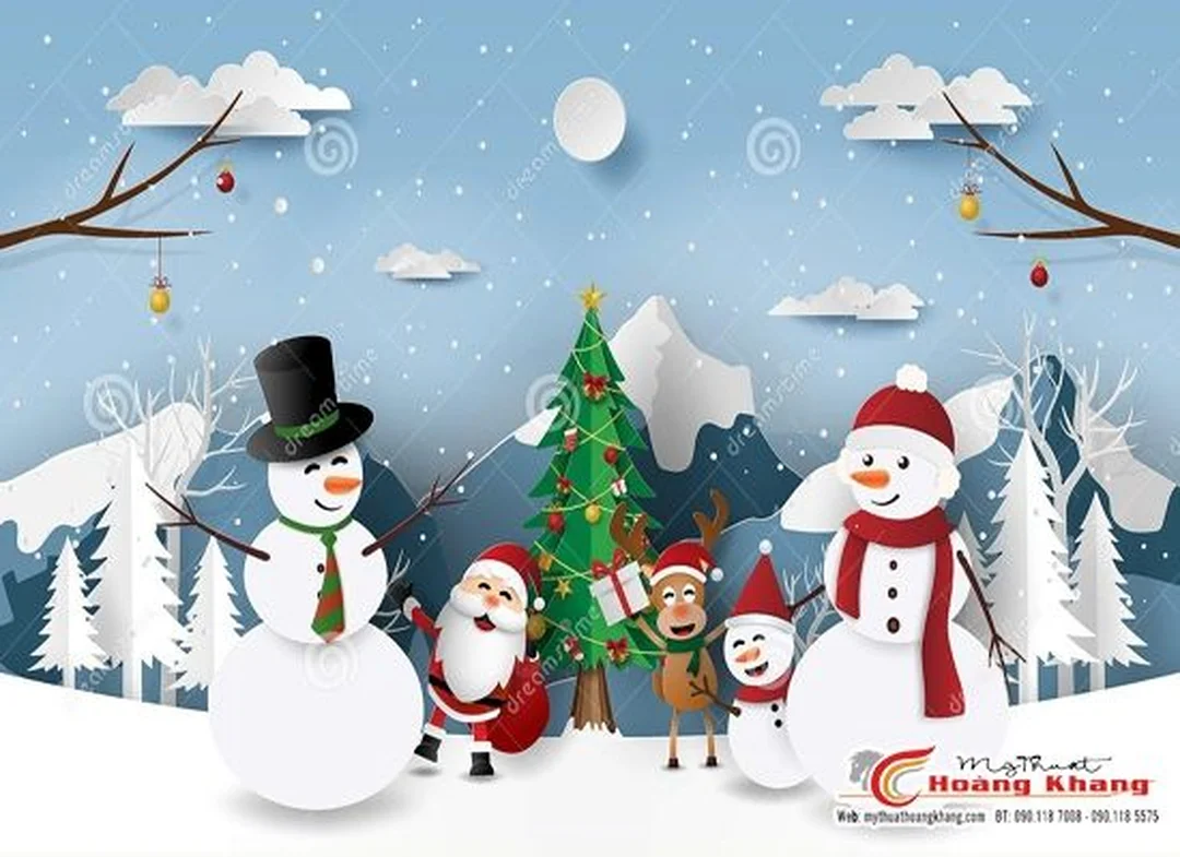 tranh trang trí noel vẽ kính ông già noel và cây thông