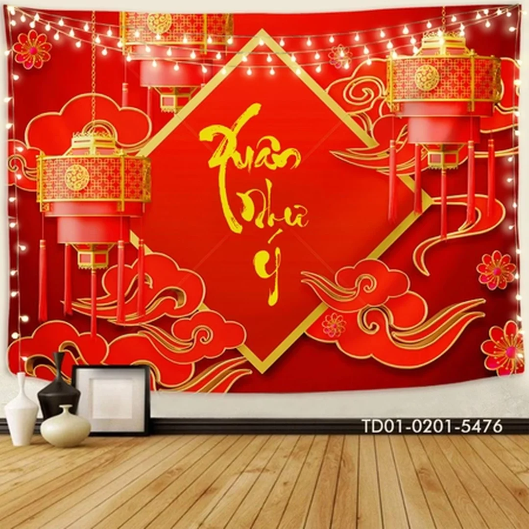 Tranh trang trí Tết chủ đề xuân như ý tranh trang trí tết chủ đề xuân như ý màu đỏ vàng