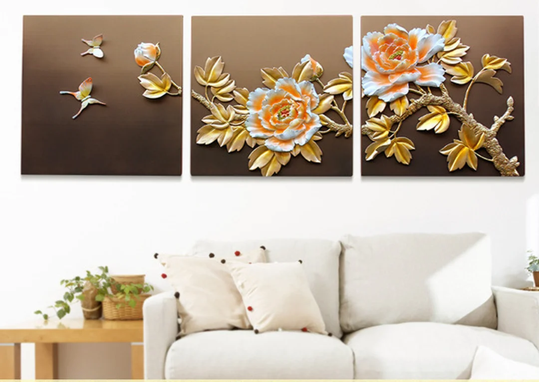 tranh treo tường 3d hoa mẫu đơn cho phòng ngủ