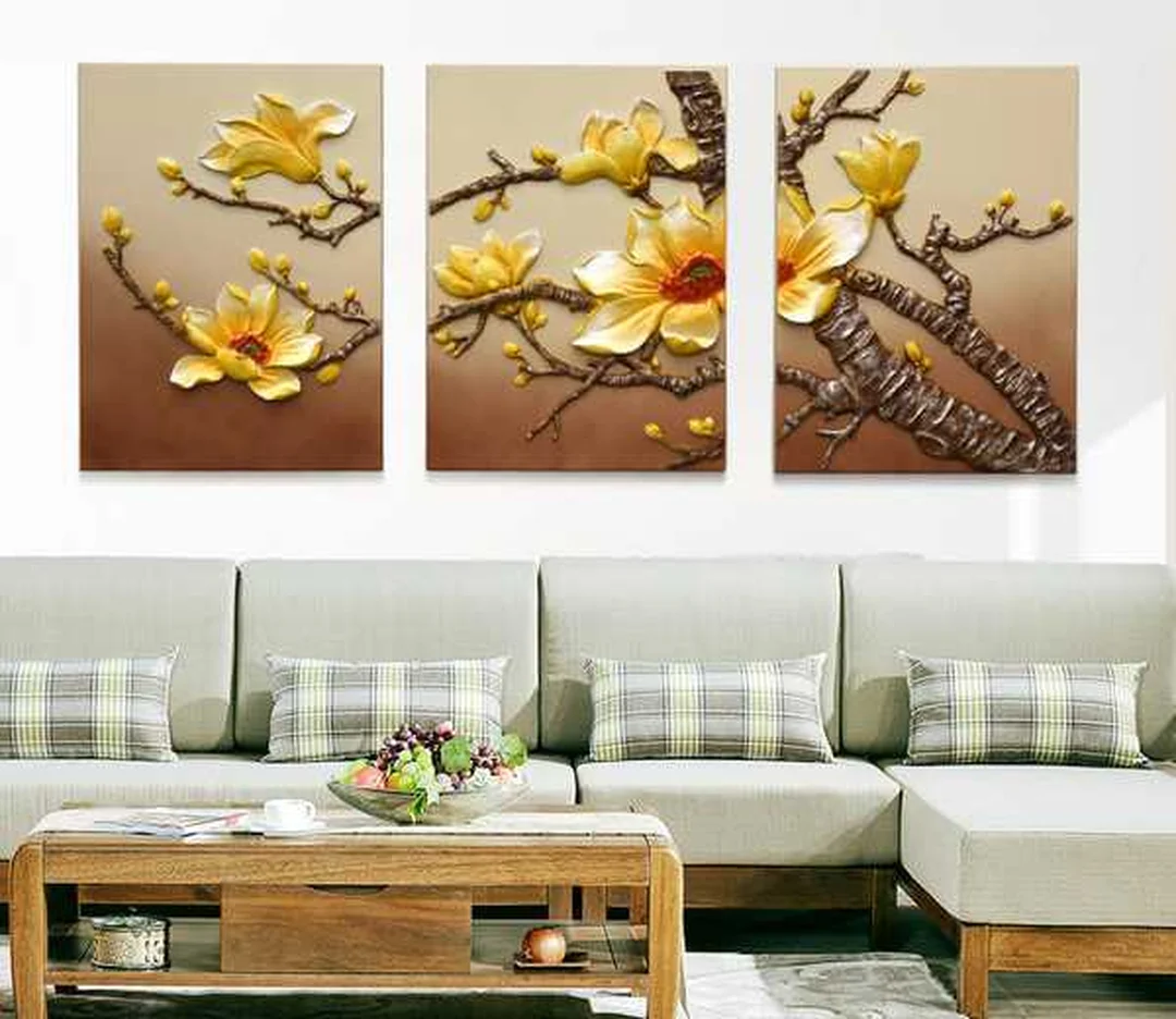 tranh treo tường 3d nổi hoa mai cho không gian hiện đại