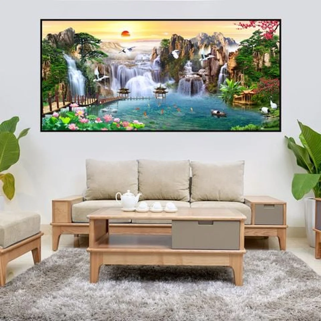 tranh treo tường phong thủy chủ đề thuyền buồm và tài lộc