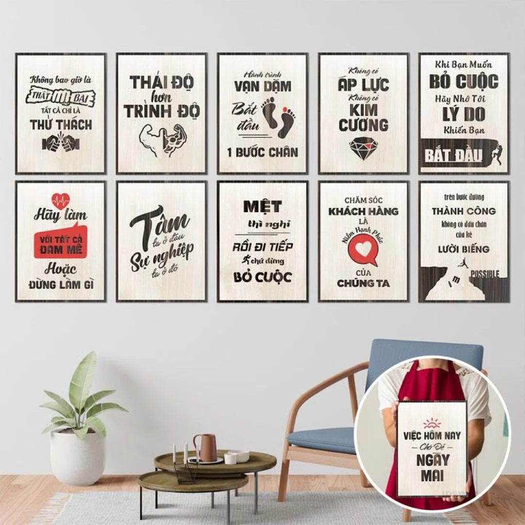 tranh treo tường slogan khổ vuông cho góc làm việc