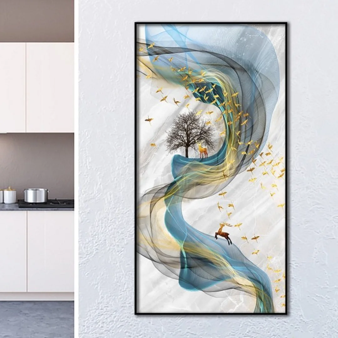 Tranh trừu tượng 3D hươu vàng trang trí phòng khách tranh trừu tượng 3d hươu vàng và dải ngân hà
