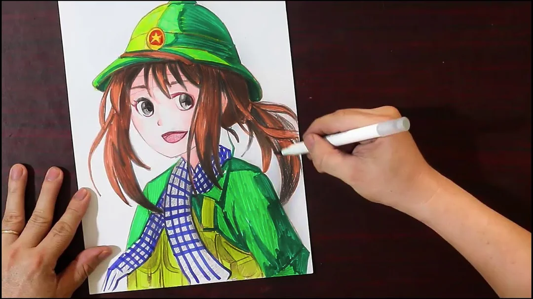 vẽ tranh chân dung cô bộ đội phong cách chibi dễ thương