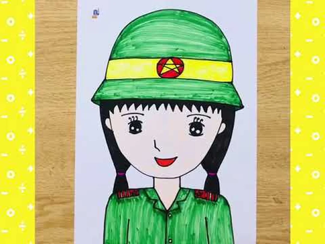 vẽ tranh chân dung cô bộ đội với bố cục khuôn mặt rõ ràng