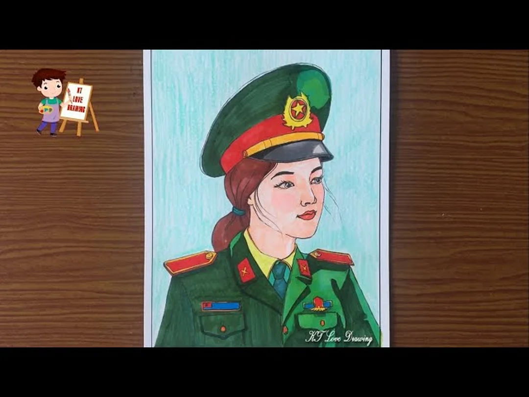 vẽ tranh chân dung cô bộ đội với mẫu phác họa đơn giản