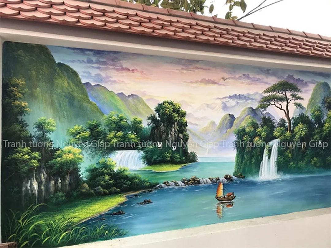 vẽ tranh đồng quê đẹp với phong cảnh làng quê nhiều lớp xa gần
