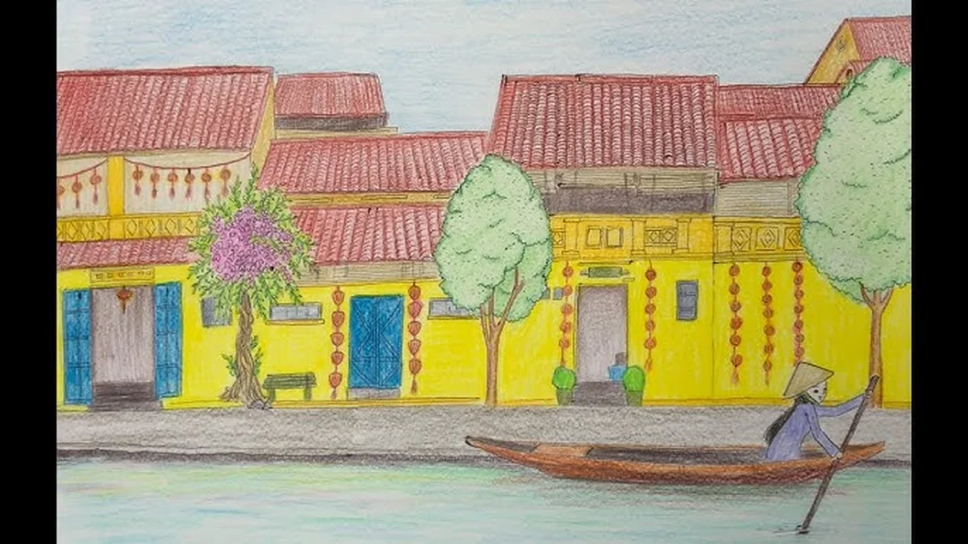 Vẽ tranh phố cổ đơn giản cho người mới vẽ tranh phố cổ đơn giản với cảnh phố cổ và mái nhà xưa