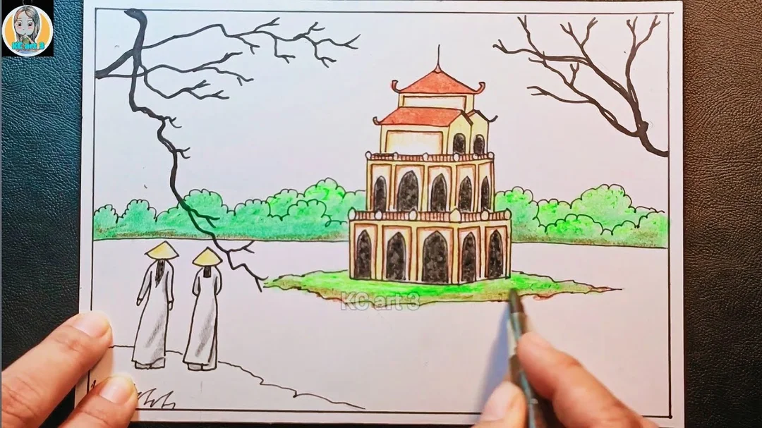 Vẽ tranh phong cảnh đơn giản lớp 9 có đường tầm mắt và chiều sâu Vẽ tranh phong cảnh đơn giản lớp 9 có đường tầm mắt và chiều sâu