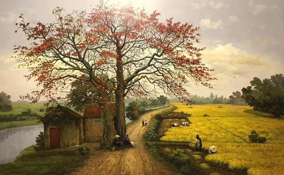 Vẽ tranh phong cảnh làng quê vẽ tranh phong cảnh làng quê với cánh đồng và nhà nhỏ