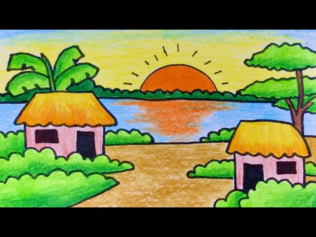 Tô màu tranh phong cảnh lớp 7 theo xa mờ gần rõ vẽ tranh phong cảnh lớp 7 bằng màu sáp với lớp cảnh xa gần