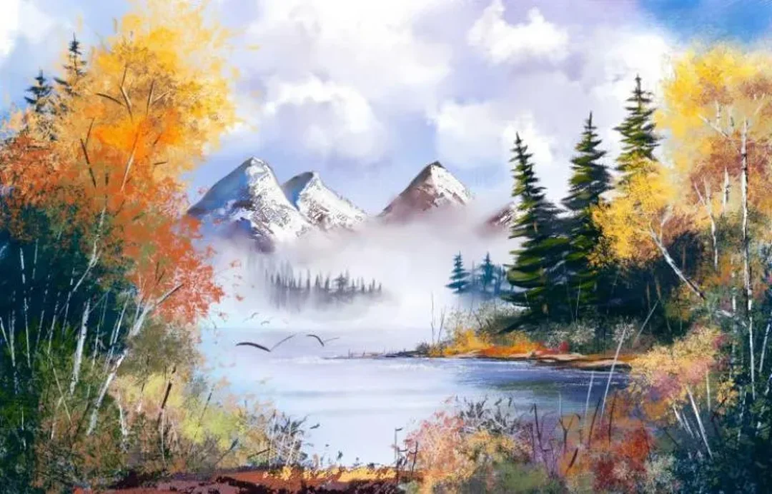 vẽ tranh phong cảnh núi có đường mòn và rừng cây