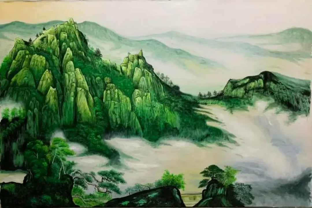 vẽ tranh phong cảnh núi phong thủy có thác nước