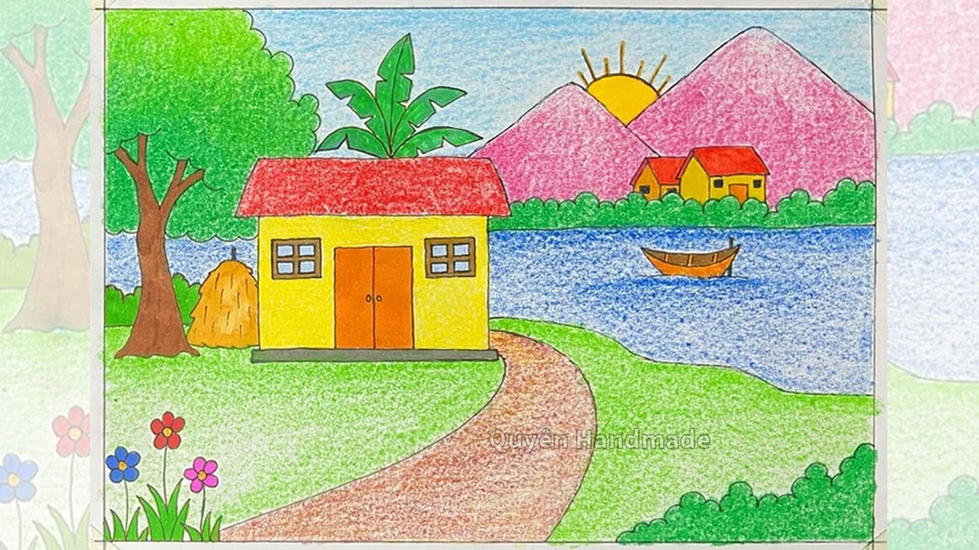 vẽ tranh phong cảnh quê hương bằng màu sắc tươi sáng