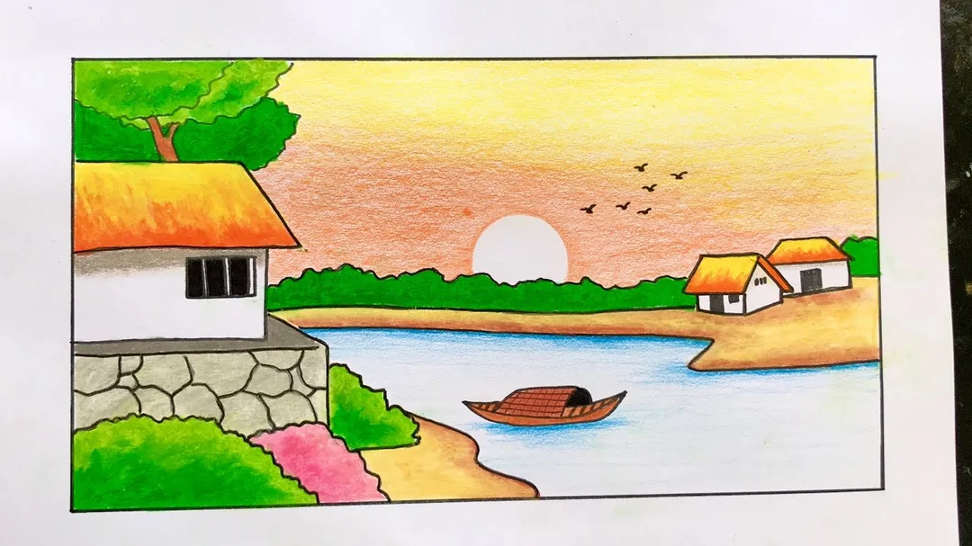 Phác thảo tranh phong cảnh quê hương bằng bút chì vẽ tranh phong cảnh quê hương đơn giản mà đẹp bằng nét phác thảo