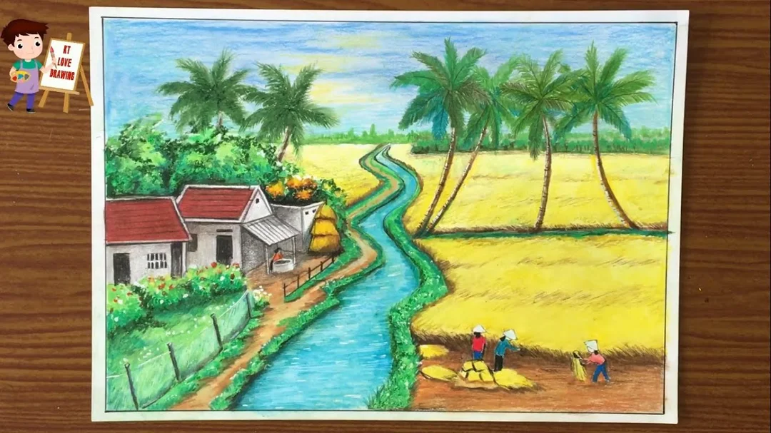 Vẽ tranh phong cảnh quê hương đơn giản