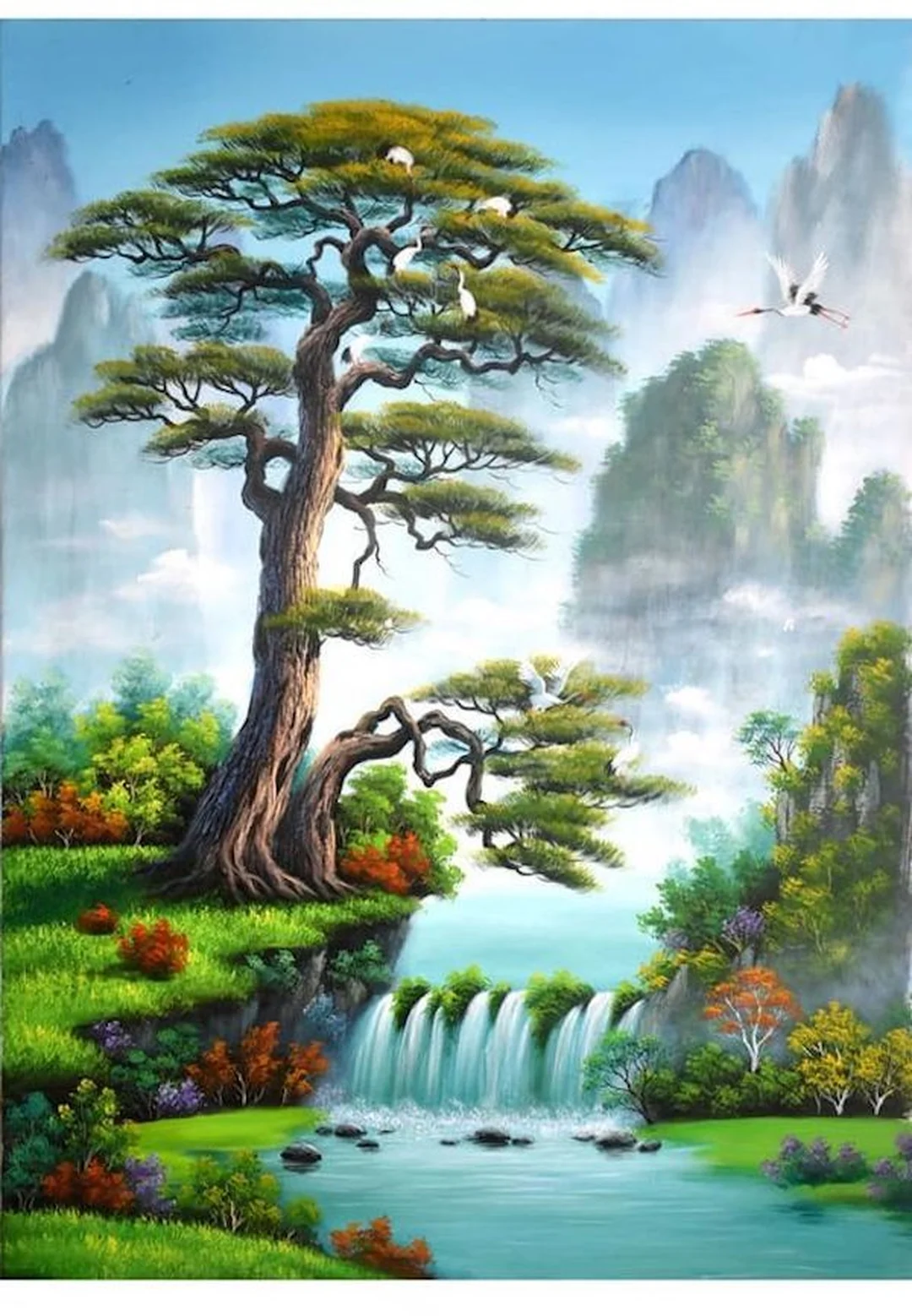 vẽ tranh phong cảnh thiên nhiên trên tường không gian nội thất