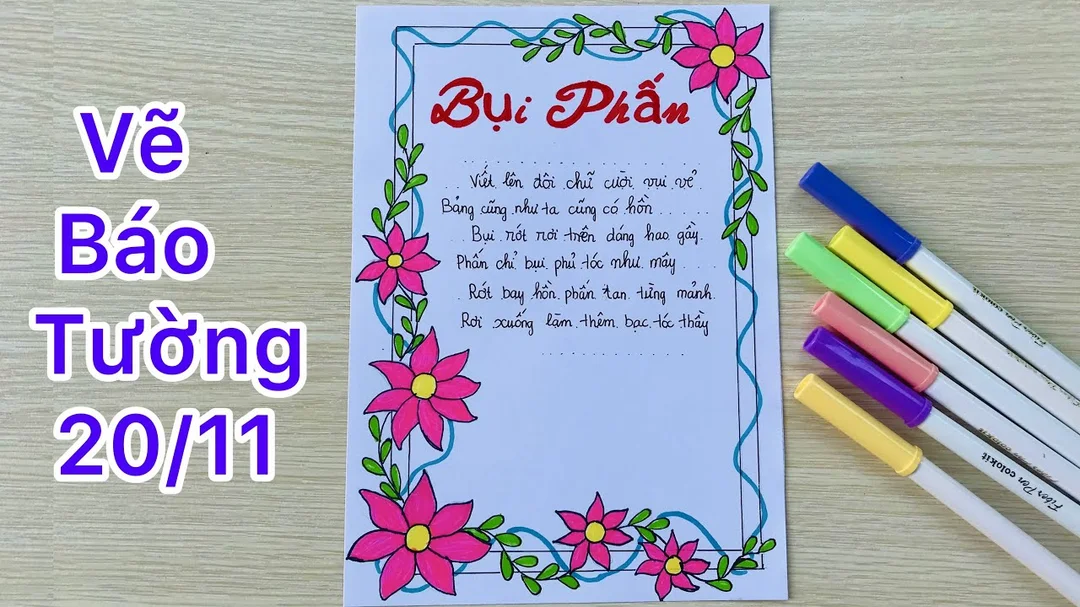 vẽ tranh trang trí báo tường bằng nét phác thảo hoa và khung chữ