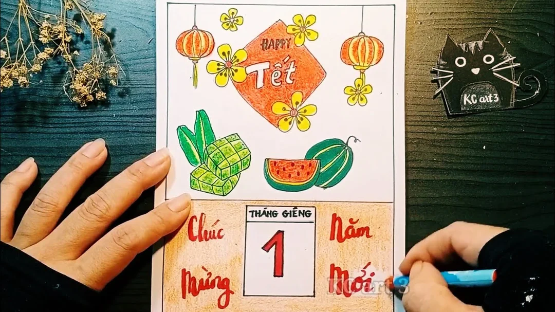 vẽ tranh trang trí bìa lịch cùng bé tại nhà