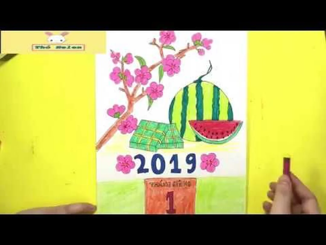 vẽ tranh trang trí bìa lịch phong cách ngựa và hoa Tết