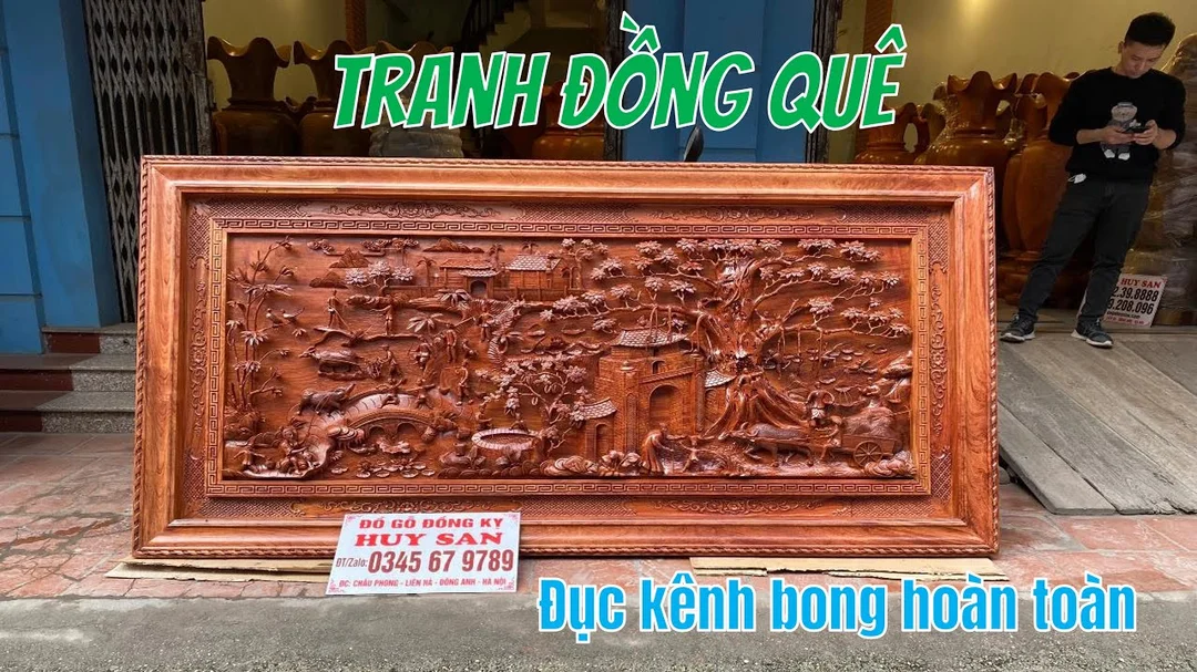 Video bức tranh đồng quê bằng gỗ đục tay kênh bong