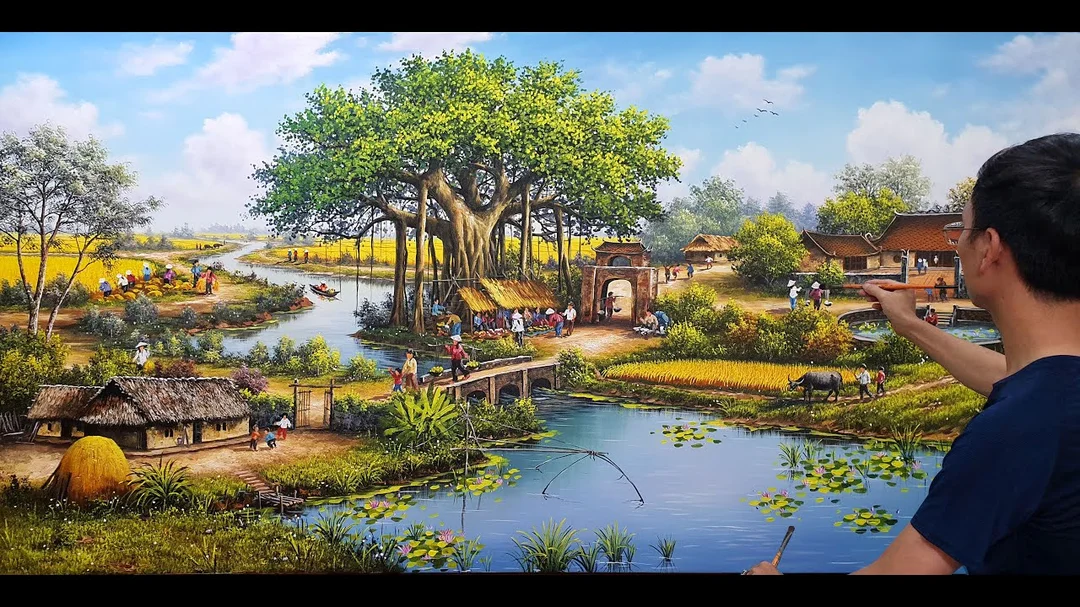 Video hướng dẫn vẽ tranh phong cảnh đồng quê Việt Nam