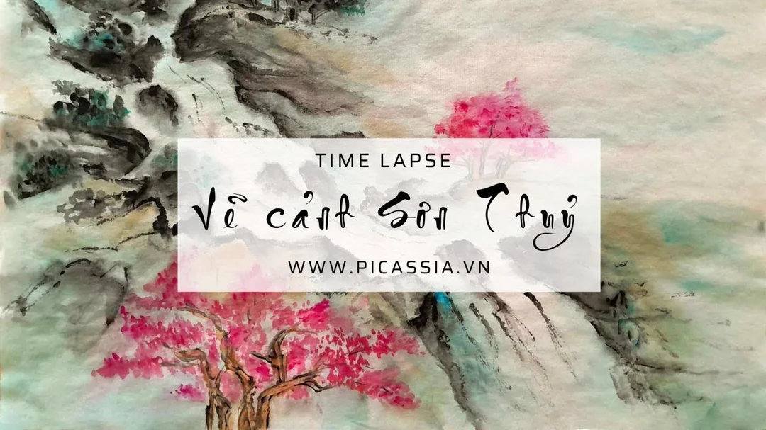 Video hướng dẫn vẽ tranh thủy mặc phong cảnh sơn thủy hoa đào