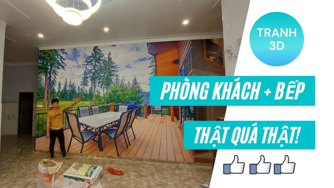 Video tham khảo thi công tranh dán tường 3D phòng khách