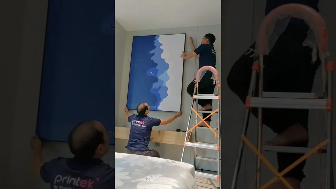 Video thi công tranh treo tường khổ lớn tại biệt thự