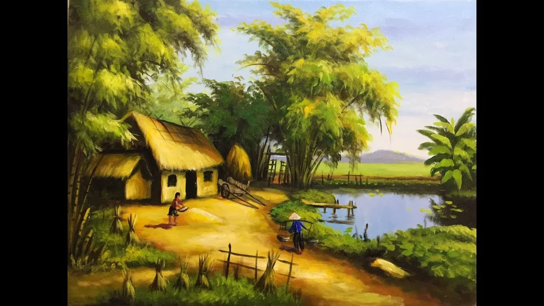 Video vẽ tranh phong cảnh đồng quê sơn dầu