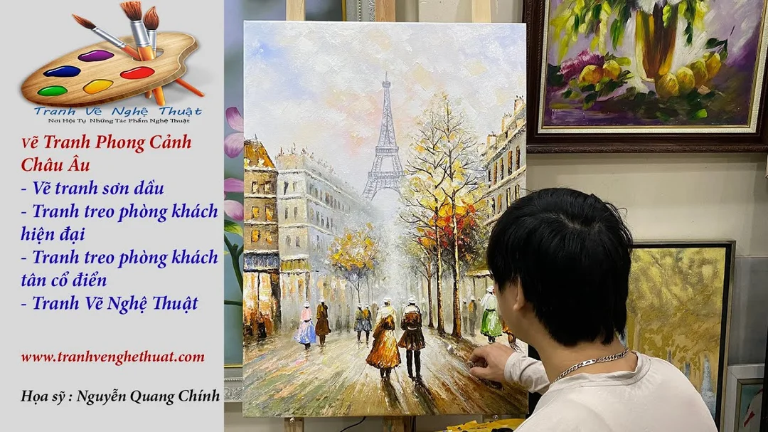 Video vẽ tranh sơn dầu phong cảnh châu Âu trên vải toan