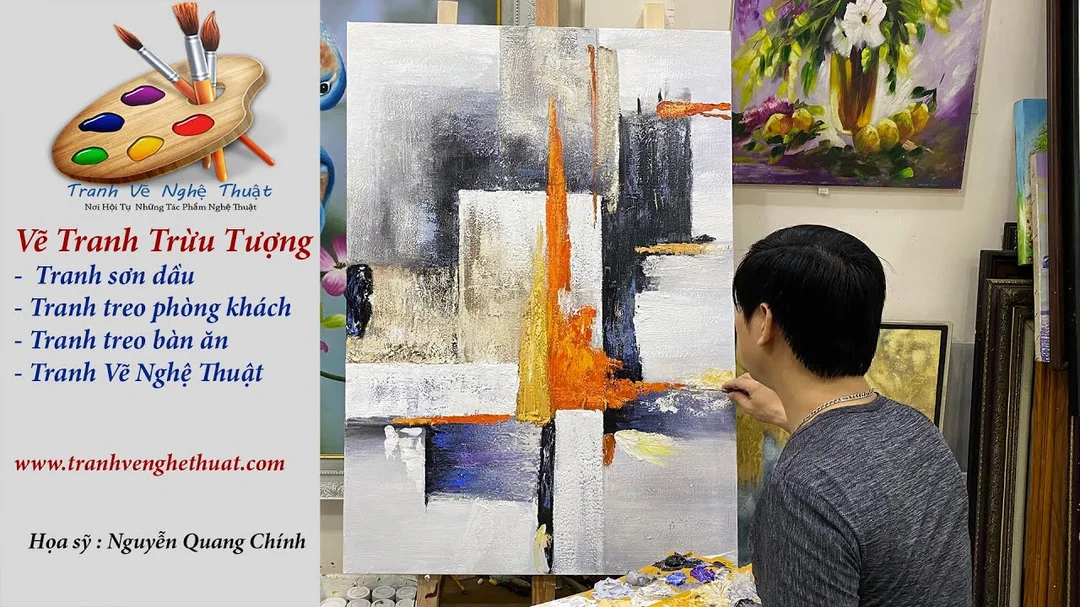 Video vẽ tranh trừu tượng treo phòng khách hiện đại
